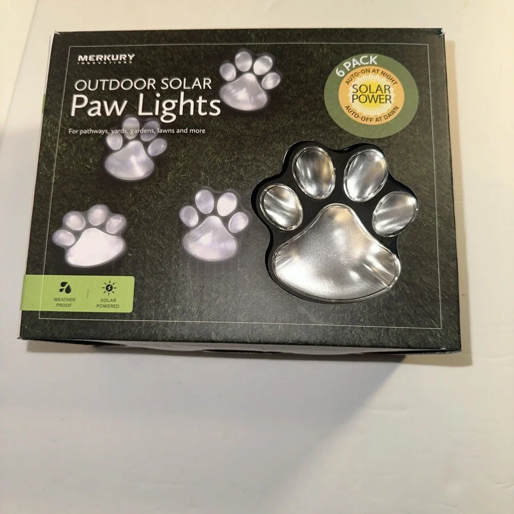 LED Paw Print Solar Lights 6 Animal Garden Lights Outdoor Decor - White